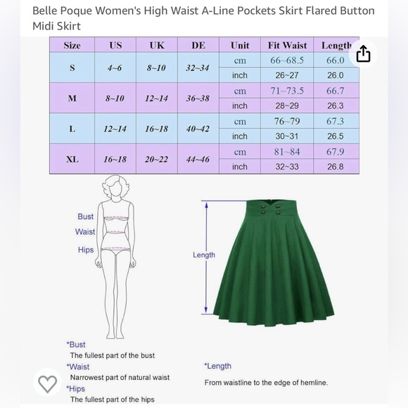 NWT Bella Poque size M black high waisted flared retro midi skirt with pockets - Picture 10 of 11